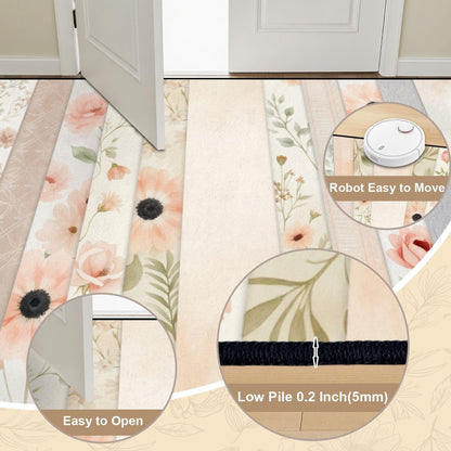 8x10 Area Rugs for Bedroom Boho Washable Rug for Living Room Soft Pastel Floral Pink Peach Flowers Light Extra Large Soft Rubber Backed Non-Slip Carpets for Office Dining Room