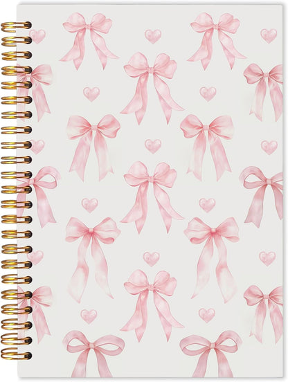 Pastel Pink Bow Notebook, Coquette Bow Journal, Preppy Aesthetic Notebooks for Women, Coquette Girly Office Supplies, Preppy Pink Hardcover Spiral Notebook 5.5x8.3 Inch