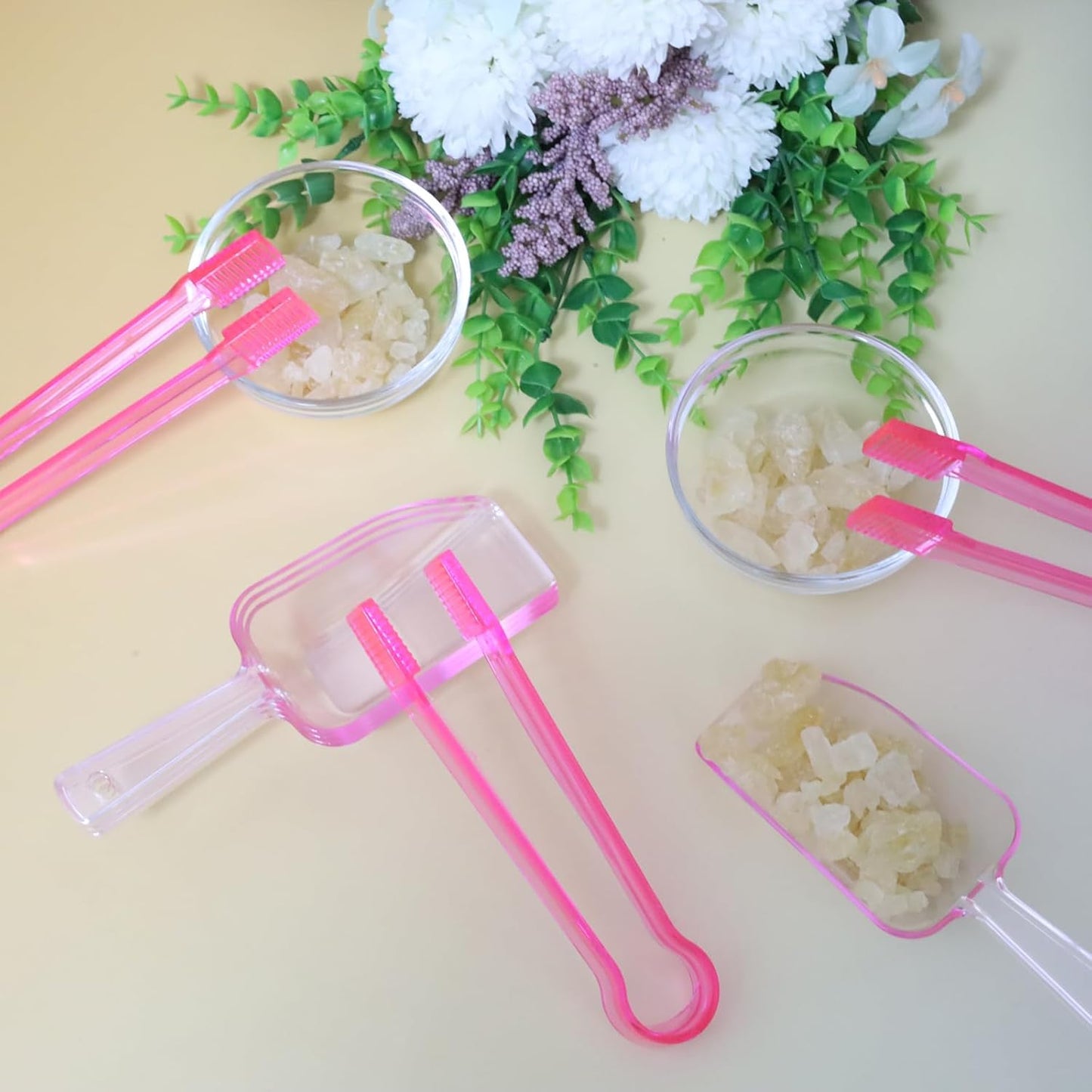 12 Pieces Plastic Ice Tongs and Scoops Mini Kitchen Tongs Utility Mini Buffet Scoop for Cocktail Whiskey Tea Party Candy Coffee and Buffet or Daily Use (pink)