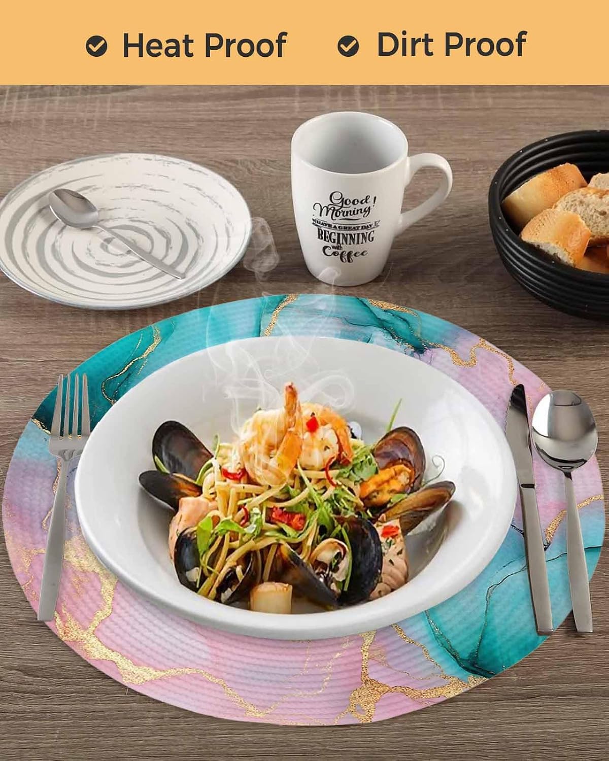 Teal Pink Marble Round Placemats Set of 2 Abstract Ink Painting Modern Luxury Place Mats Indoor Woven Table Mats Washable Heat-Resistance Braided Dining Table Placemats for Kitchen Holiday 15 Inch