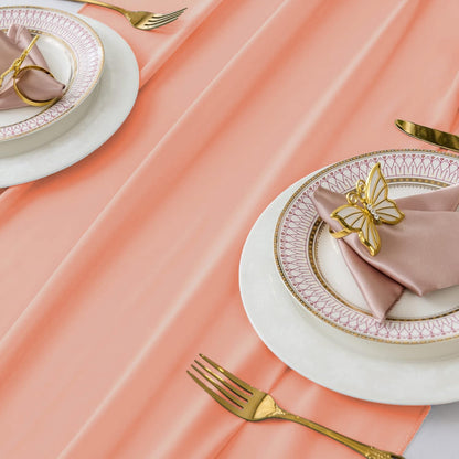 MDS Pack of 2 | Peach | 14ft Chiffon Table Runner 29x170 Inches Long Romantic Rustic Sheer Gauze Runner for Wedding Bridal Shower Birthday Banquets Engagement Spring Easter Boho Decorations