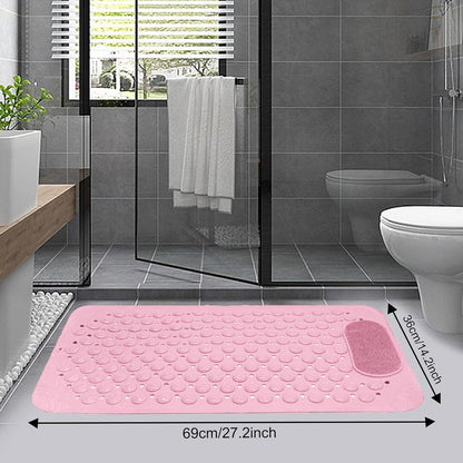 Bath Tub Shower Mat, 27x14 inch Non Slip Bathtub Mat with Suction Cups, Anti Slip Shower Mat with Drain Holes Suction Cups,Shower Foot Scrubber Mat, Foot Massage BathMat (Pink)