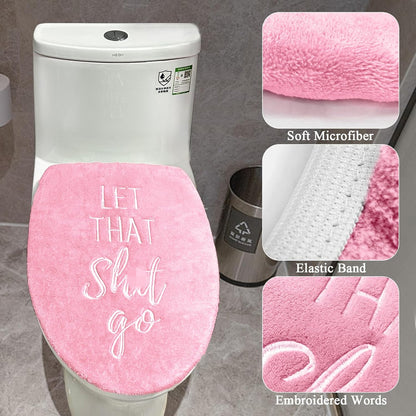 Funny Bathroom Decor Toilet Lid Cover Pink Bathroom Accessories Soft Fun Seat Covers 17.5"x15" Restroom Fits Most Oblong Round Elongated Toilet Lid Cute Home Room Decorations Pink