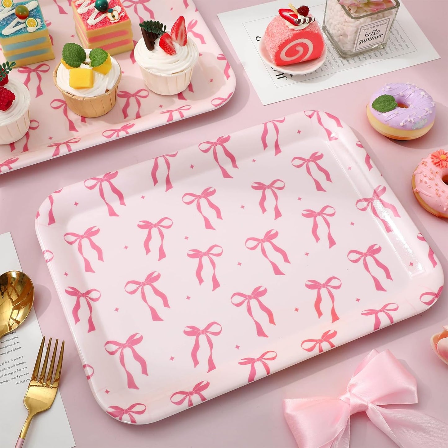 FYSUIMU 3Pcs Pink Bow Serving Tray Cute Bowknot Melamine Charcuterie Board Cheese Appetizer Board Snack Serving Platter for Home Bachelorette Party Food Supplies
