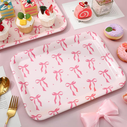 FYSUIMU 3Pcs Pink Bow Serving Tray Cute Bowknot Melamine Charcuterie Board Cheese Appetizer Board Snack Serving Platter for Home Bachelorette Party Food Supplies