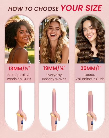 Ukliss 3/4 Inch (19mm) Mini Curling Iron | for Beach Waves & Natural Curls | Short to Medium Hair & Bobs | 30s Fast Heat & Dual Voltage (Pink)