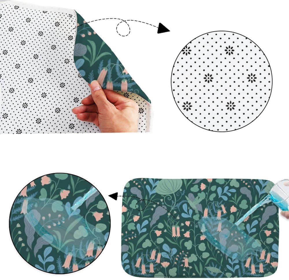 Dark Green with Pink Bellflowers Rugs for Bathroom, Nonslip Bathtub Mat Washable Non Slip Rug Threshold Bath Mat, Decorative Bathroom Rugs Bath Room Decoration 30x18
