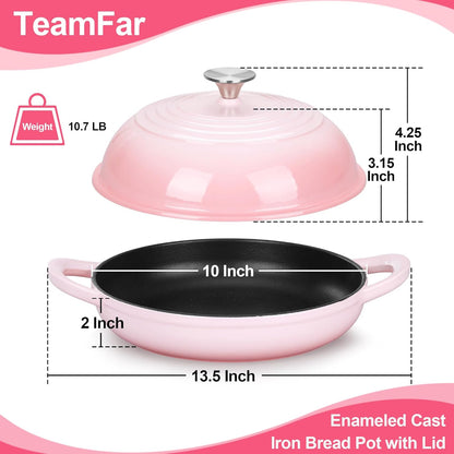 TeamFar Cast Iron Bread Dutch Oven, 6 Qt Enameled Dutch Oven Pot for Sourdough Bread Baking, with Tall Dome Lid & Round Base Pan, Self-Basting & Even-Heating, Heavy-Duty & Non-stick, Pink