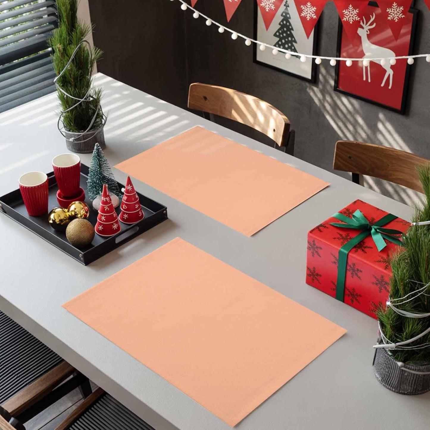 Peach Fuzz Placemats Set of 6 Modern Pure Peach Fuzz Place Mats Indoor Wipeable Table Mats Washable Cloth Dining Table Placemats for Kitchen Holiday Party Home Decor 13x19 Inch