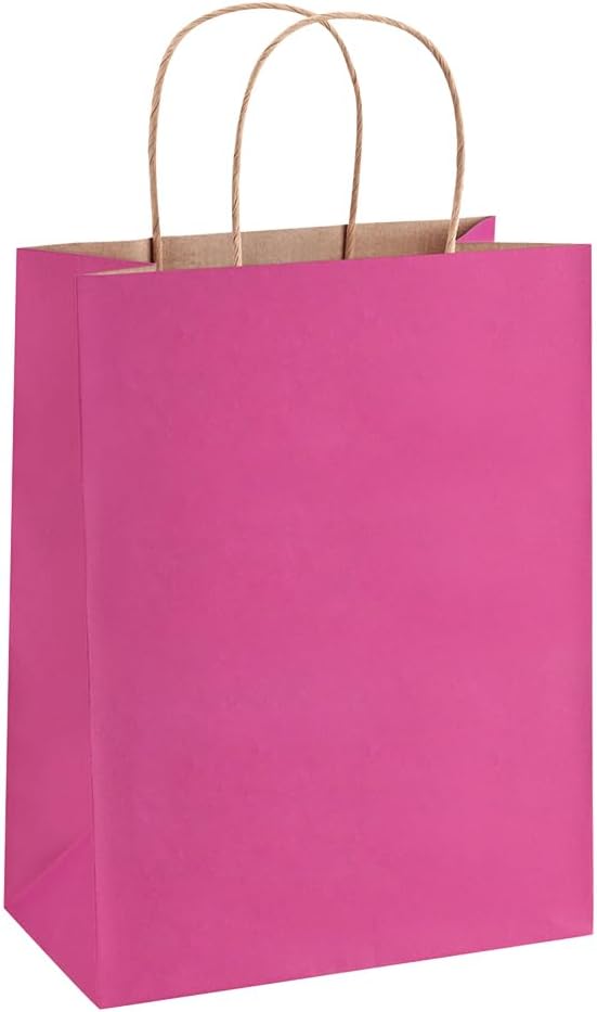 Medium Gift Bags with Handles 8x4.25x10.5 Inch Pink 25 Pack