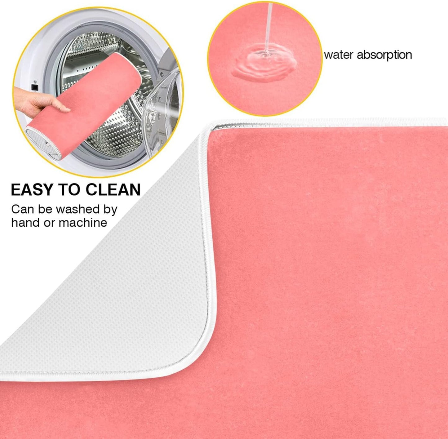 Dish Drying Mat for Kitchen Counter 16 x 18 Inch Absorbent Microfiber Dry Dishes Mats Drainer Mat Peach Pink Dish Drying Pad for Countertops Decor