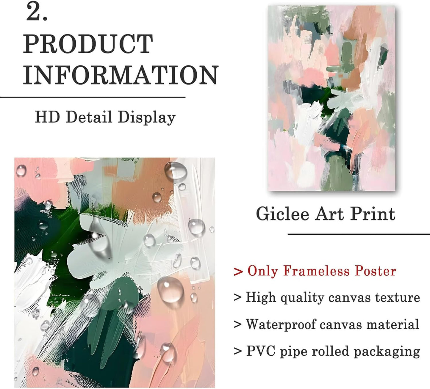 Abstract Pink Green Canvas Wall Art Colorful Abstract Pictures Pastel Pink Poster Aesthetic Watercolor Art Blush Pink Canvas Art Preppy Abstract Paintings for Living Room Girls Room 16x24inch No Frame