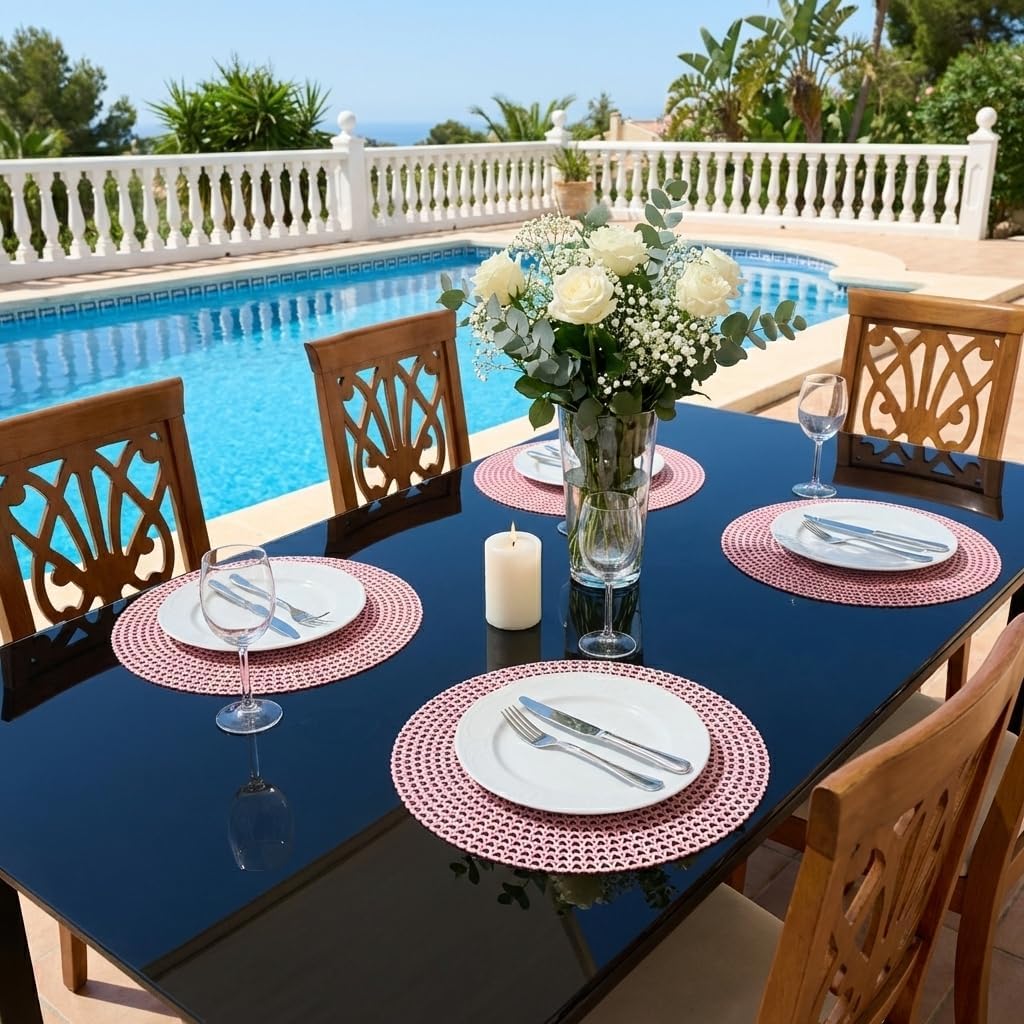 FAVE Pink Vinyl 6PC Round Placemats, Washable Table Mats for dinnner Party