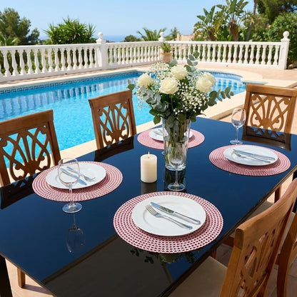 FAVE Pink Vinyl 6PC Round Placemats, Washable Table Mats for dinnner Party