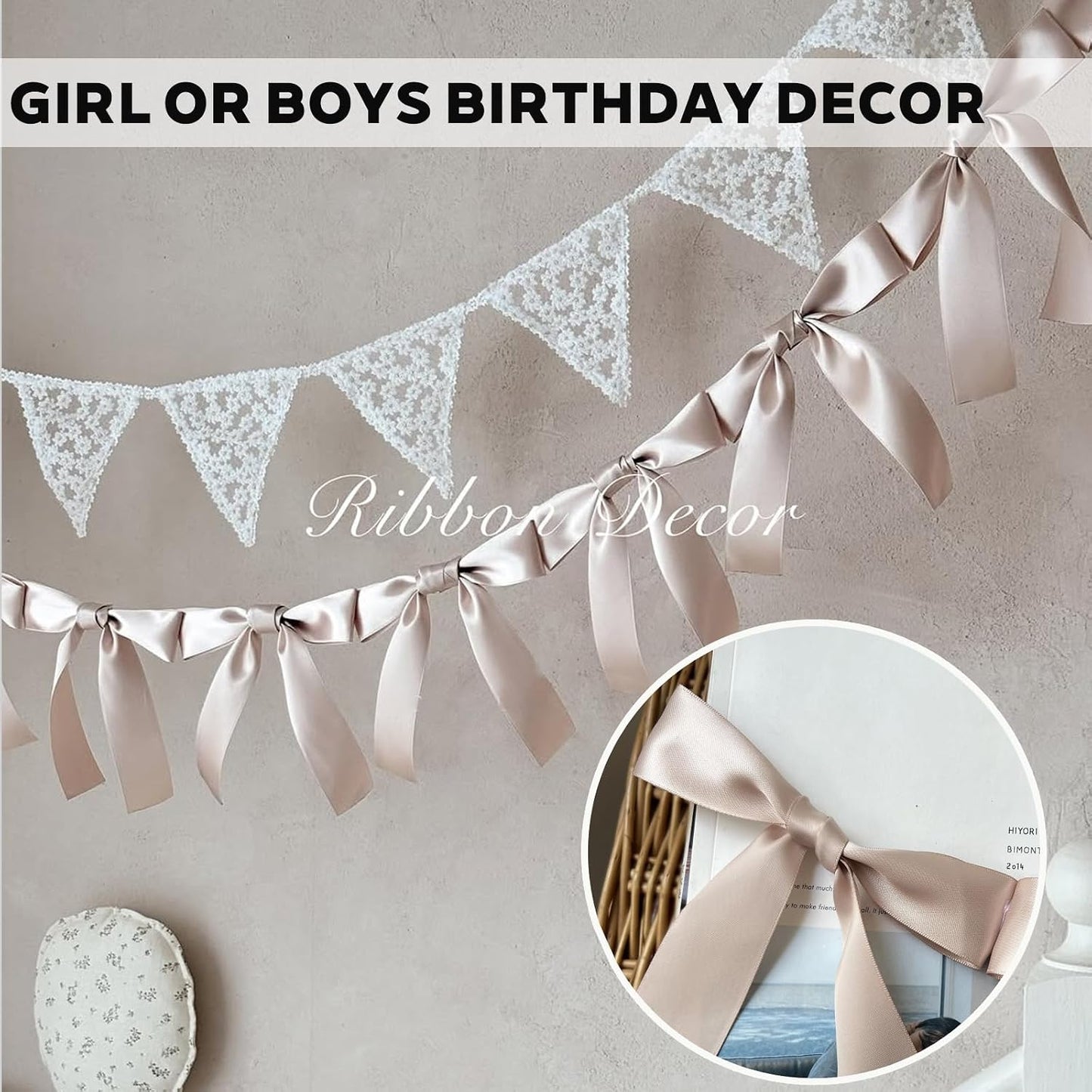 Dusty Pink Bow Garland, Pre-Assembled 6 ft – Single Accent Decoration for Bridal Shower, Baby Shower & Birthday Parties | Soft Matte Satin Bows (Dusk Rose)