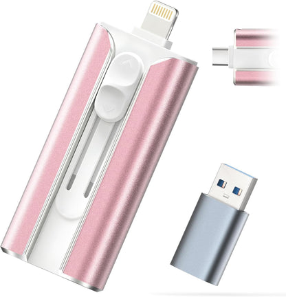 MFI Certified 512GB Flash Drive – Photo Stick and USB Stick Offers Photo/Video Storage, The External Storage Jump Drive is Compatible with iOS, Android, and Pc (Pink)(Available Space: ~484GB)
