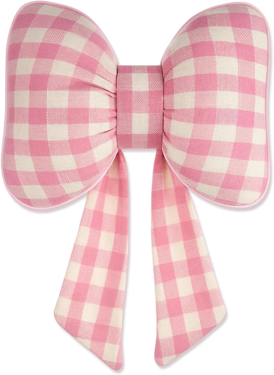 Kathfly Pink Bow Pillow Soft Bow Shaped Checkered Throw Pillows Decorative Cute Canvas Cushion Aesthetic Home Decor for Room Bed Couch Sofa (11 x 8.7 Inches)