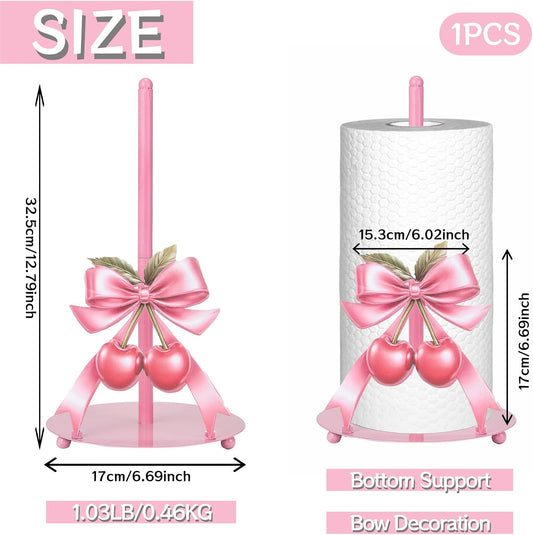 FOFOWHAT 1 Pcs Pink Napkin Holder Coquette Style Paper Towel Stand Adorable Pink Bow Metal Holder for Kitchen and Bathroom, Cute Home Valentines Gift for Women