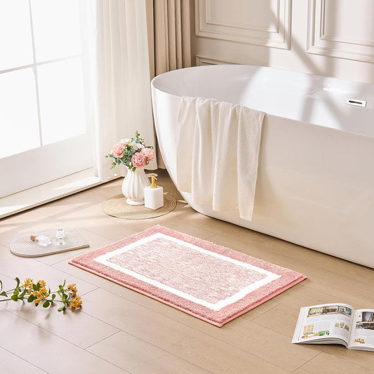 CozeCube Bath mats for Bathroom Non Slip, Fluffy Absorbent Microfiber Bath mat Washable, Aesthetic Bathroom Rugs, Small Blossom Pink Bath mat, Blossom Pink, 24" x 16"