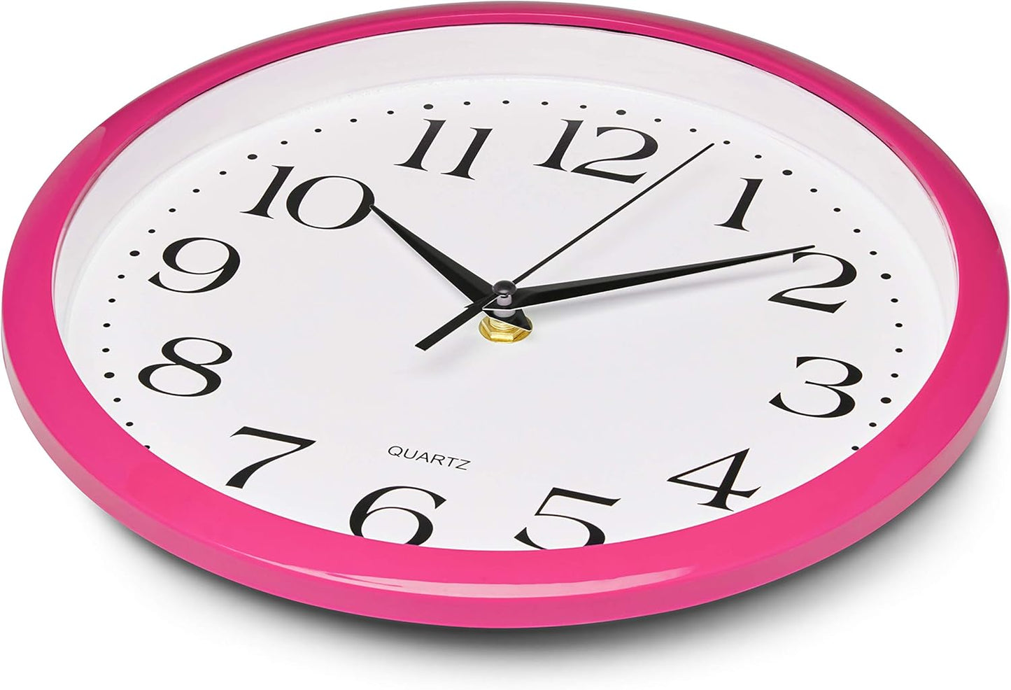Bernhard Products Pink Wall Clock 10 Inch Silent Non Ticking Battery Operated Quality Quartz Round Easy to Read Home/Office/Kitchen/Nursery/Girl's Bedroom/Classroom/Kids Playroom/School Clock