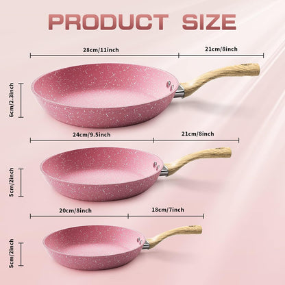 Innerwell 8-Inch Pink Nonstick Egg Pan, PFOA-Free Stone Cookware Skillet, Induction Compatible