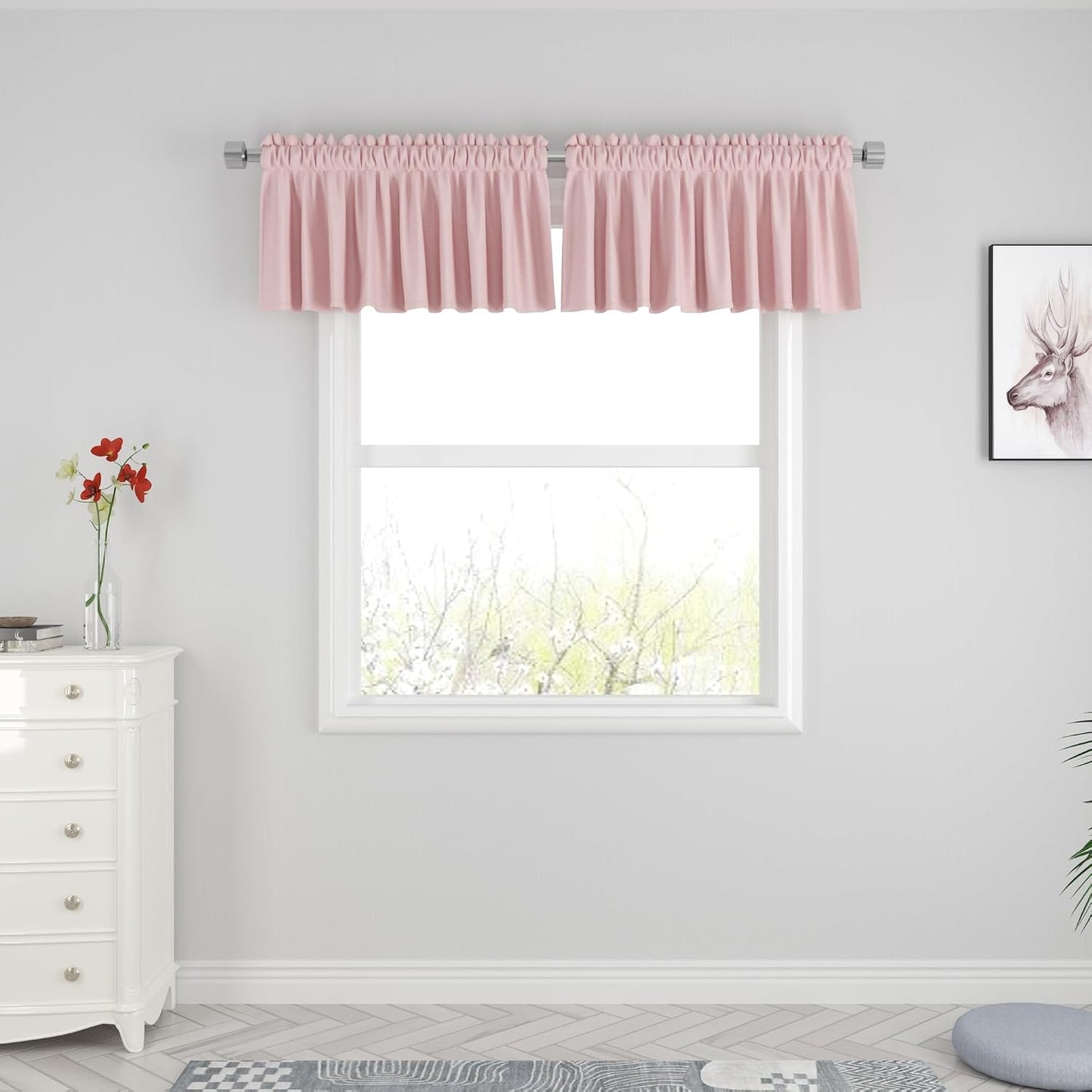 UPOPO 2 Pieces Valance Pink Curtains 18 inches Long Linen Textured Bathroom Privacy Curtain Toppers Kitchen Short Small Mini Little Caravan Living Room Bedroom Window Curtain Valance Pair Rod Pocket