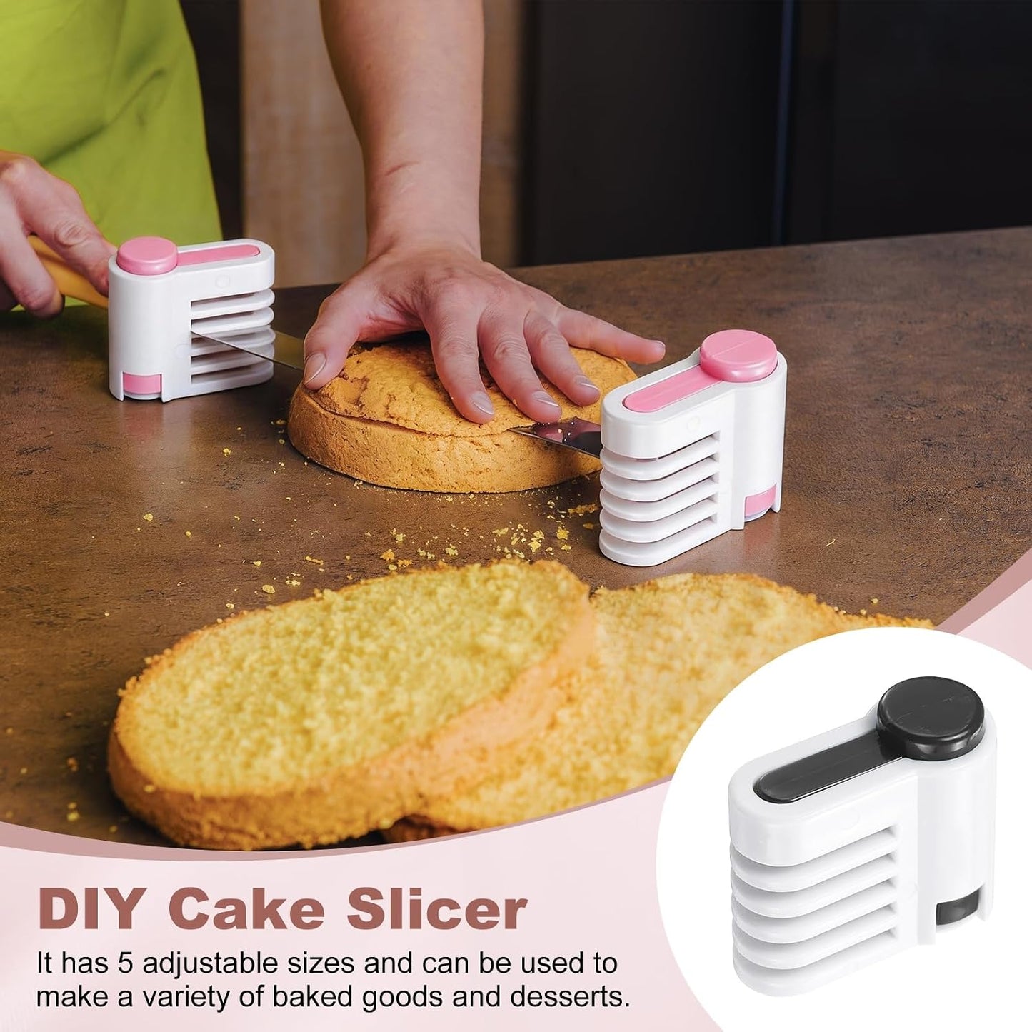 uxcell 2 Pcs Cake Leveler Slicer, DIY Cake Slicer, 5 Layers Bread Leveler, Pink/Black