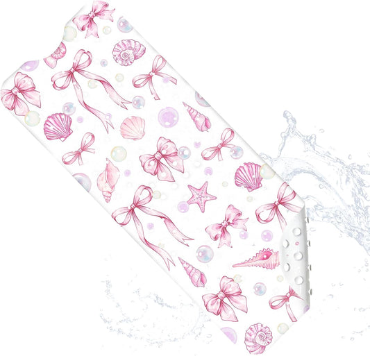 Bath Mat for Tub Non Slip, Cute Bow Bathtub Mats for Girls Non Slip Shower Mat, Machine Washable 40"x16" Long Pink Tub Mats with Suction Cups and Drain Holes for Toddler & Women, Bathroom Decor(Bows)