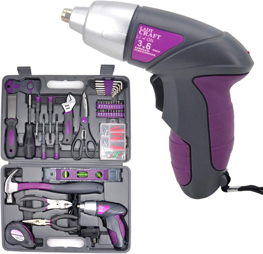 Uniteco 44PCS 3.6V/4V Cordless Screwdriver Tool Kit Set Pink Color Tools Lady Tools Kit Home Repair Set Toolbox Hand Tool Kit Storage Case