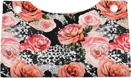 Pink Roses Leopard Long Tissue Box Cover Paper Holder Home Decor 7.9'' x 4.9'' x 4.5''