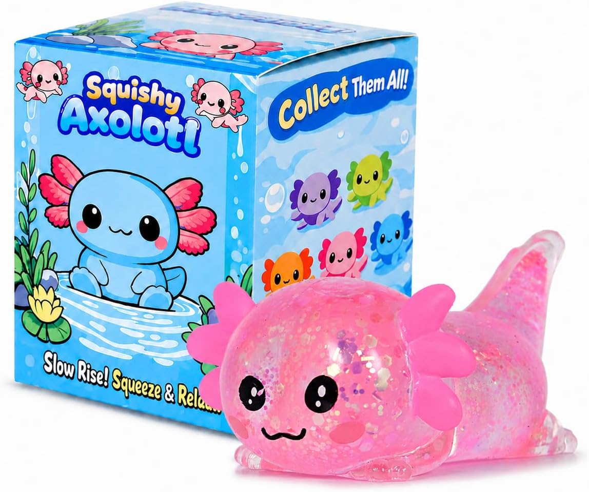 Axolotl Squishy Stress Ball, Soft TPR Slow Rising Squeeze Toy, Cute Axolotl Fidget Toy for Stress Relief, Anxiety Calming Sensory Toy for Kids Adults(Pink Lie Axolotl)