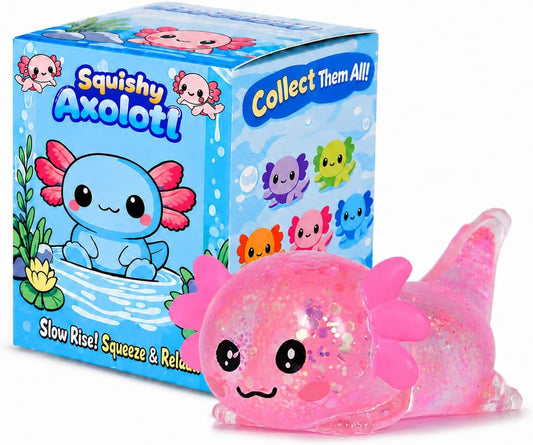 Axolotl Squishy Stress Ball, Soft TPR Slow Rising Squeeze Toy, Cute Axolotl Fidget Toy for Stress Relief, Anxiety Calming Sensory Toy for Kids Adults(Pink Lie Axolotl)