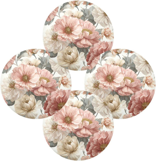 xmyzcd Round Placemats Set of 4, Vintage Floral Pattern in Pastel Pinkish and Peach Place Mats Washable Table Mats for Kitchen Dining Table Heat Insulation 15.4 Inch