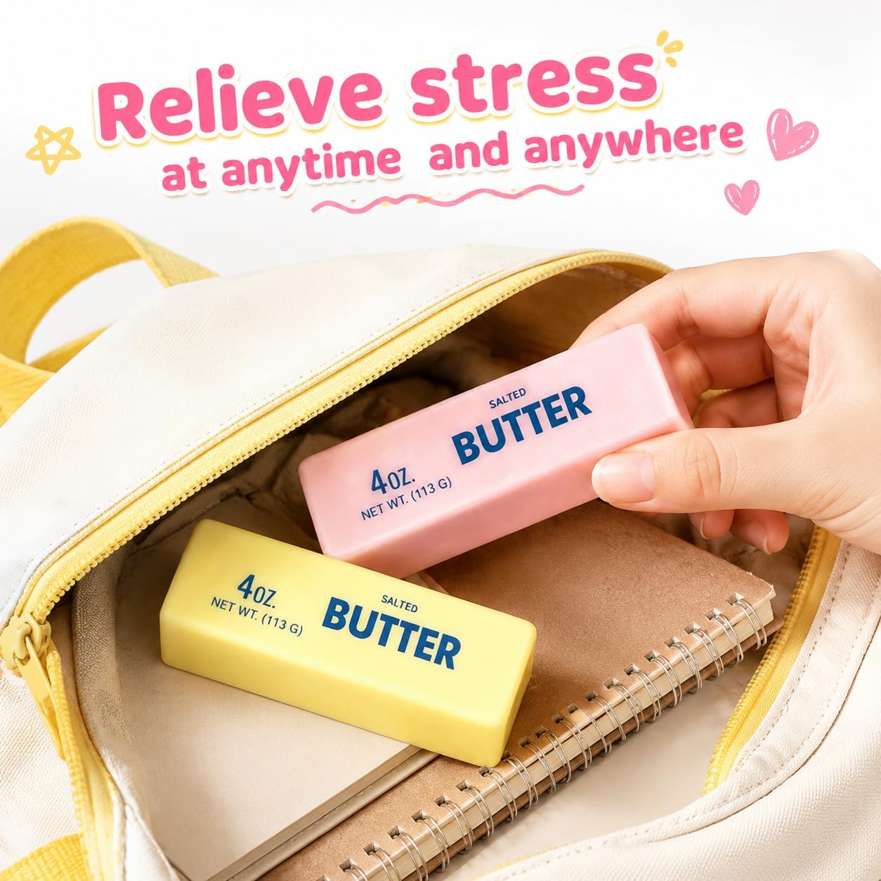 Butter Squishy Stress Relief Toys (2 Pack) - Slow Rising Realistic Fidget, Soft PU Sensory Squeeze for Anxiety Relief & Desk Accessories, Yellow and Pink