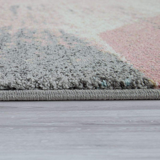Paco Home Area Rug Abstract Geometric Pattern Fashionably Faded in Multicolor Pink Cream Gray Blue, Size: 4'7'' x 6'7''