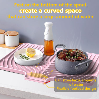 Silicone Drying Mat for Kitchen Counter , Dish Drying Rack Matt with Built in Drain, 18 Inch Dry Mats for Dishes Drying Pad for Kitchen Counter (18×12inch, pink)