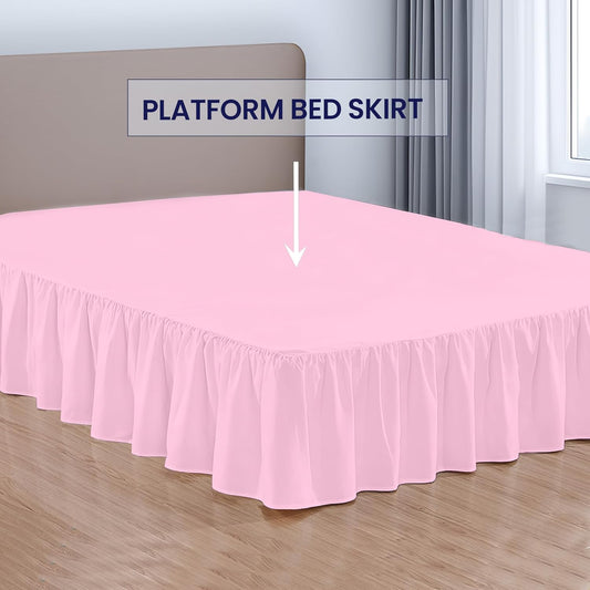 SGI bedding 18 Inch Drop Ruffled Bed Skirt Full Size - Classic Gathered Styling, Platform Style Dust Ruffle with Secure Fit, Split Corners, Wrinkle-Resistant Microfiber - Pink