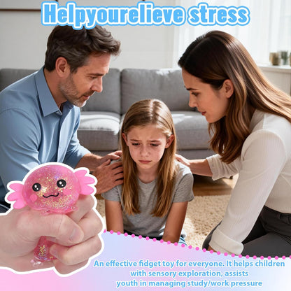 Axolotl Squishy Toy, Cute Slow Rising Fidget Toy for Stress Relief, Soft Squeeze Sensory Toy for Kids and Adults, Handheld Stress Ball for Anxiety and Focus(Pink)