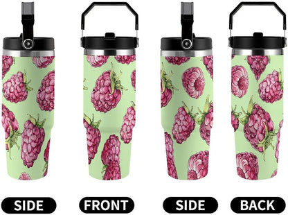 30 Oz Tumbler with Handle, Stainless Steel Peach Raspberry Pattern Travel Cup with Straw, Double Wall Vacuum Coffee Mug with Lid, Leak Proof Water Bottle for Party, Gift