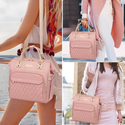 AIJIEKE Large Insulated Lunch Bag for Women, Stylish Leakproof Lunch Box for Work with Multi-Pockets & Adjustable Strap, Reusable Thermal Lunch Tote Cooler for Adult, Picnic, Beach, Pink