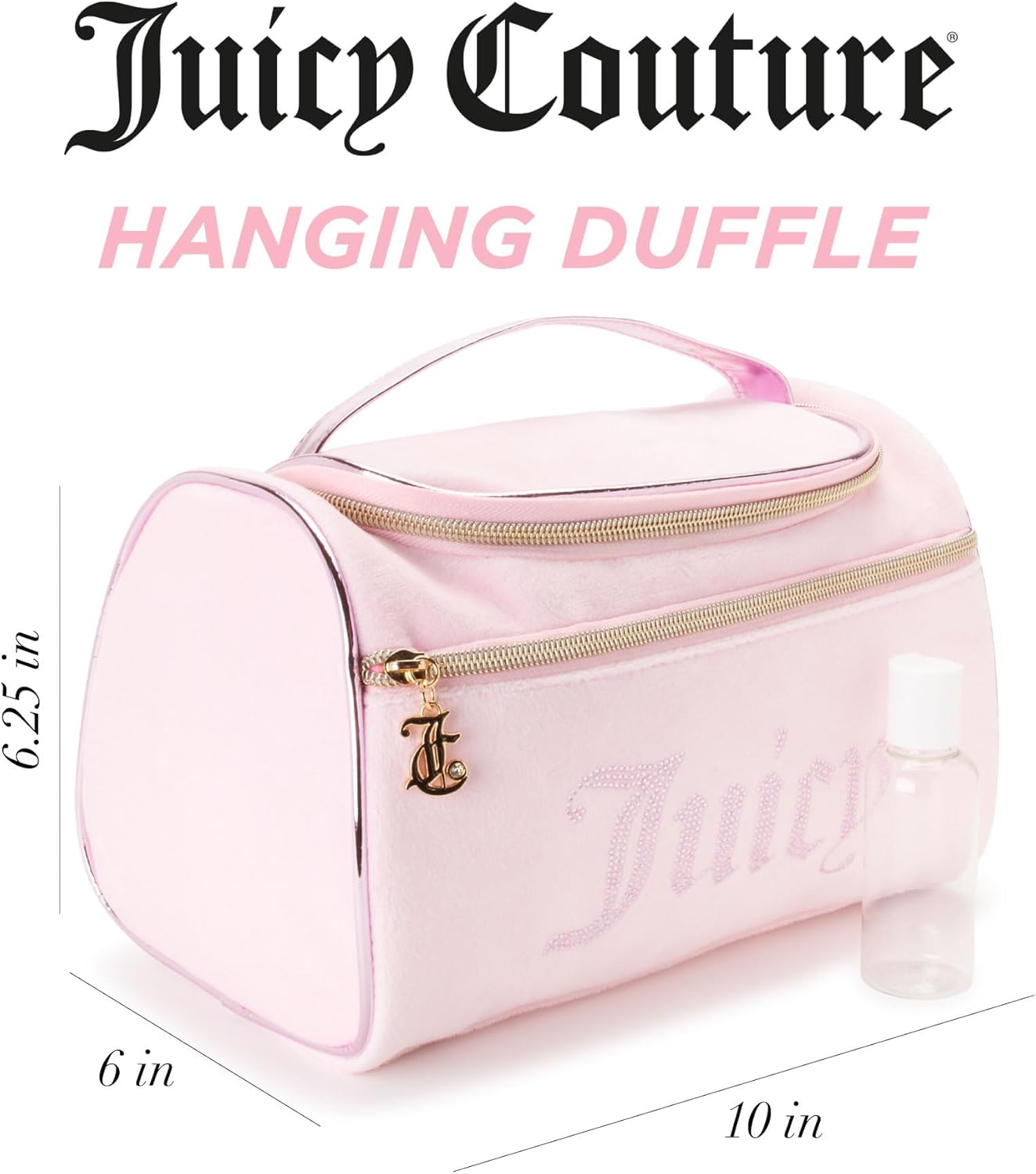 Juicy Couture Pink Makeup Bag Cosmetics Organizer Travel Essentials Hanging Duffel Velour Rhinestones