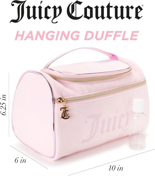 Juicy Couture Pink Makeup Bag Cosmetics Organizer Travel Essentials Hanging Duffel Velour Rhinestones