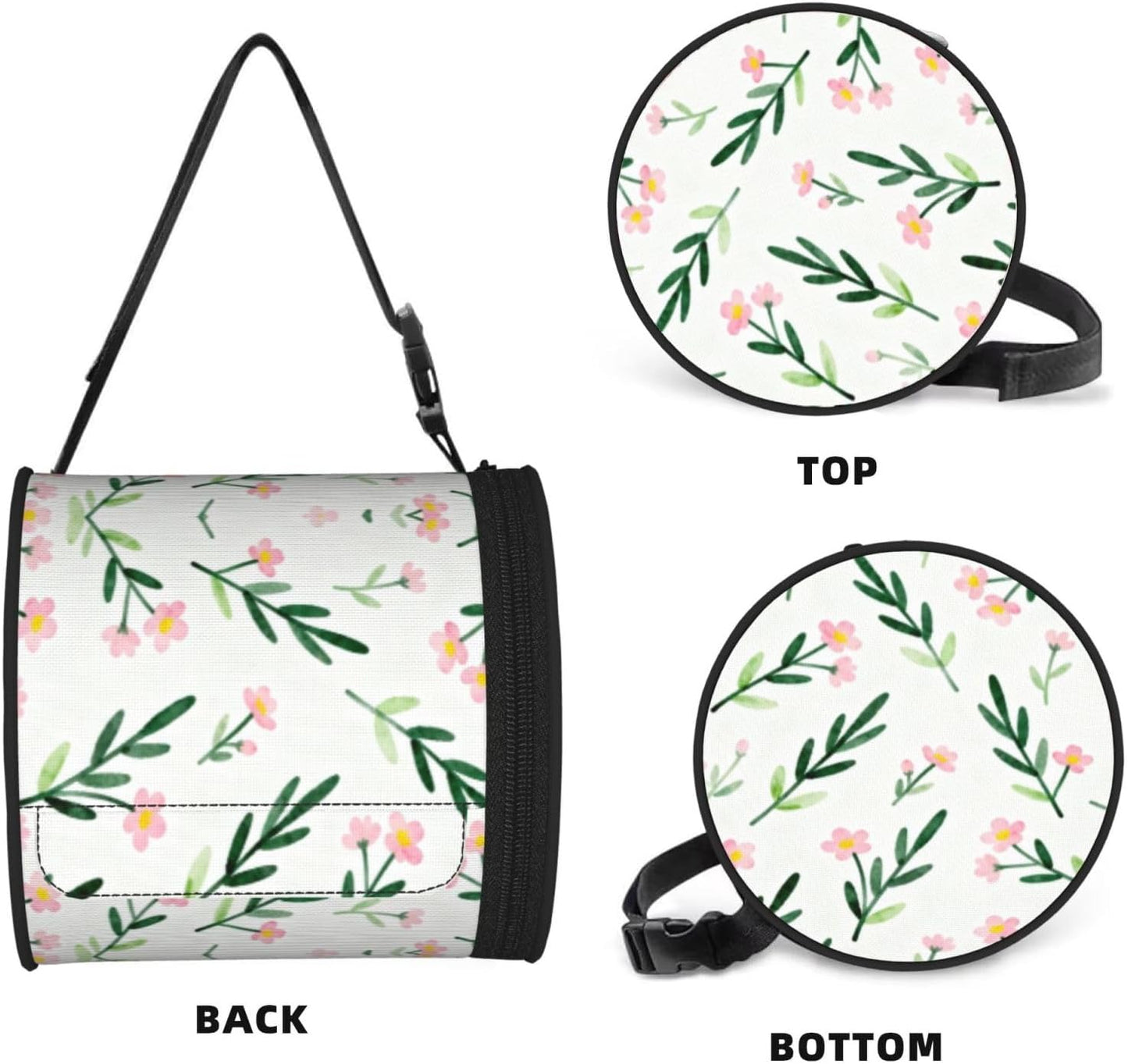 Round Tissue Holder Bag Car Hanging Tissue Boxes Cover with Adjustable Strap Foldable Roll Storage Bags with Zipper Tissues Case Organizer for Home Decor Toilet Office(Spring Pink Flower)