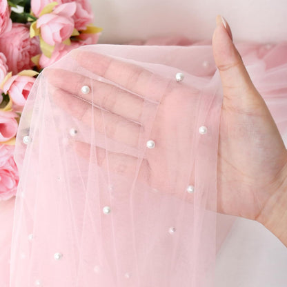 10FT Pearl Gauze Table Runner Pink Boho Rustic Lace Sheer Table Runners for Bridal Shower Wedding Birthday Arch Veil Dessert Desk Decorations (Pink, 1PCS)