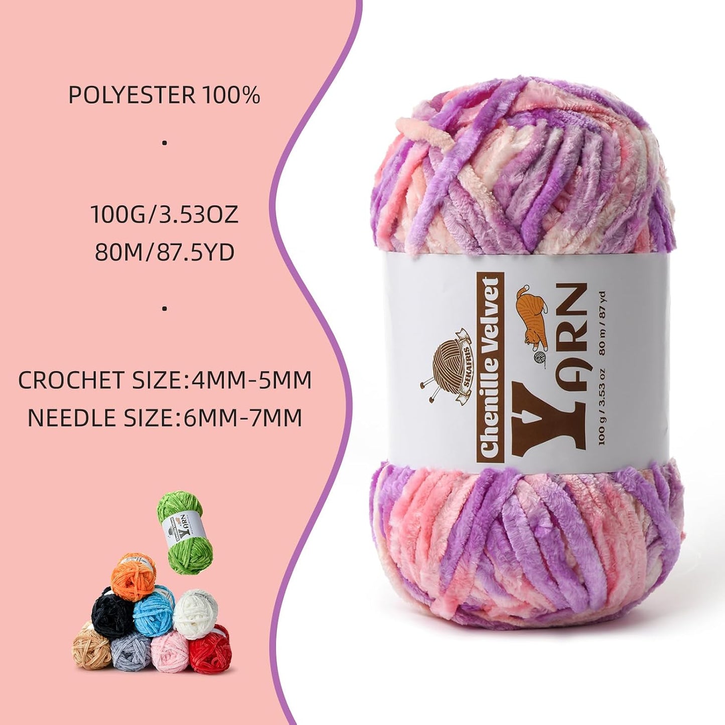 3 Pack Plush Chenille Chunky Yarn - Fluffy Velvet Yarn Crochet for Blanket Knitting and Crocheting - Soft Baby Yarns for Crocheting - Amigurumi Crochet Yarns 100g (87yds) (Pinkish Purple)
