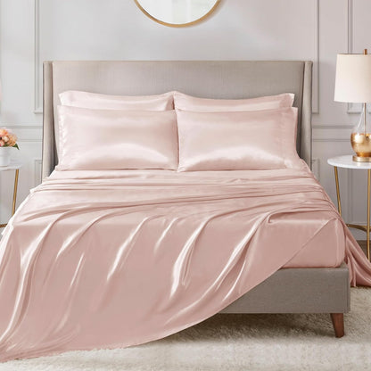 Madison Park Essentials Set of 2 Satin Pillowcase for Hair & Skin, Luxuriously Soft, Silky with Natural Sheen Luster, Cool to Touch, Wrinkle-Free, Machine Washable, Standard Blush 2 Piece