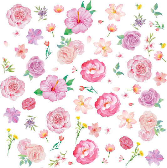 SHUCHING 111Pcs Watercolor Pink Flower Wall Sticker, DIY Peony Wall Decal Peel and Stick, Wall Art Decor for Girl Bedroom Living Room