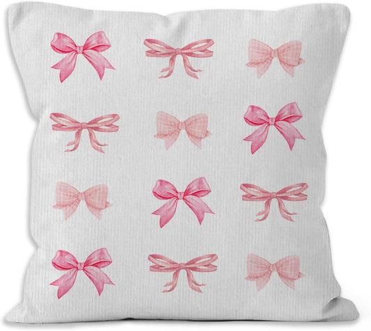 Pink Bow Throw Pillow Covers, Coquette Pillow Covers, Girly Decorative Pillow Covers for Girls Room Aesthetic, Coquette Room Decor, Bow Room Decor, Preppy Trendy Decor Pillow Covers 18x18