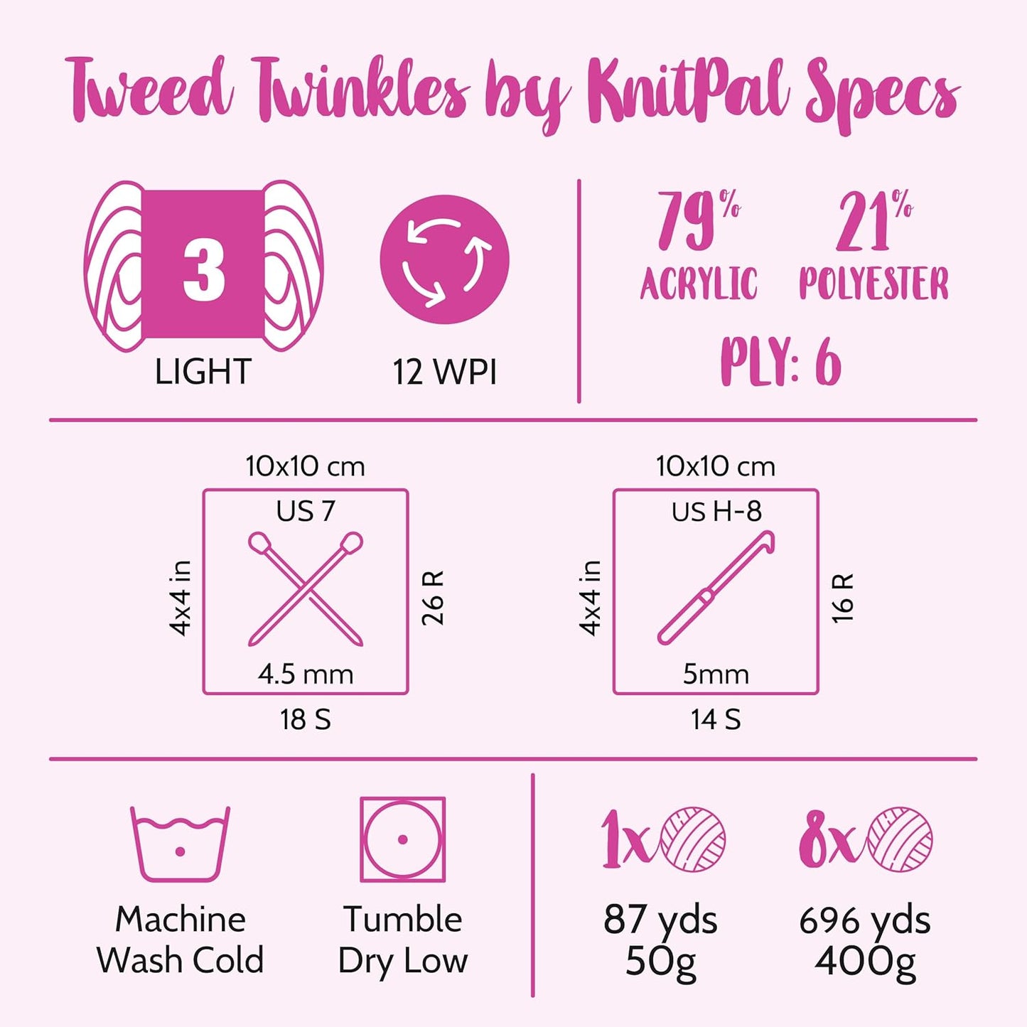 Tweed Twinkles Soft Baby Yarn for Crocheting, 8-Pack (696Yds / 400G), Free Patterns - Acrylic Baby Blanket Knitting Yarn with Flecks - Size 3 DK Light Worsted Weight - Pale Peach