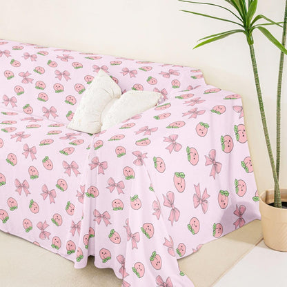 Erosebridal Bowknot Couch Blanket 71" x 118" Peach Non Slip Soft Sofa Cover Cute Cartoon Peaches Kawaii Pink Bow Cat Proof Sofa Slipcovers Fruit Princess Ribbon Bowtie Washable Sofa Protector